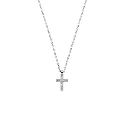 Amen Collana Acciaio Croce Zirconi Bianchi