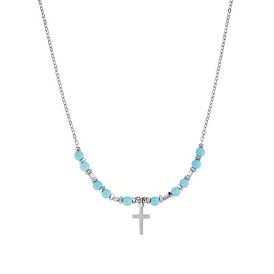 Amen Collana Acciaio Croce e Agata Turchese