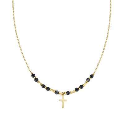 Amen Collana Acciaio Gold Croce e Onice