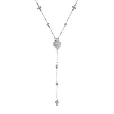 Amen Collana Acciaio Cuore Sacro Croce e Zirconi
