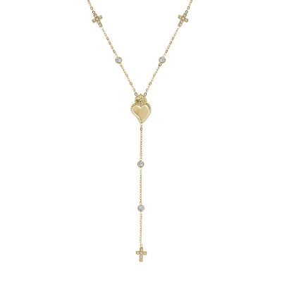 Amen Collana Acciaio Gold Cuore Sacro Croce e Zirconi