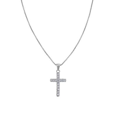 Amen Collana Acciaio Croce Zirconi Bianchi