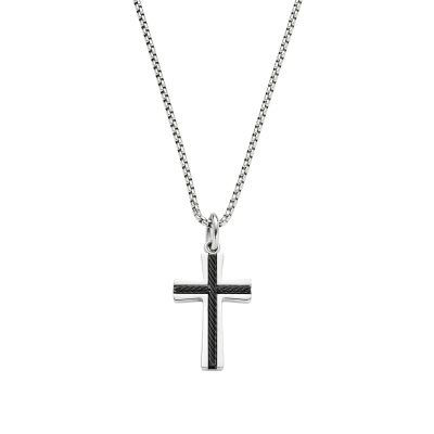 Amen Collana Acciaio Croce ip Nero