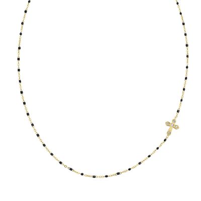 Amen Collana Acciaio Gold Croce e Smalto Nero