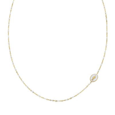 Amen Collana Acciaio Gold Madonnina e Smalto Bianco