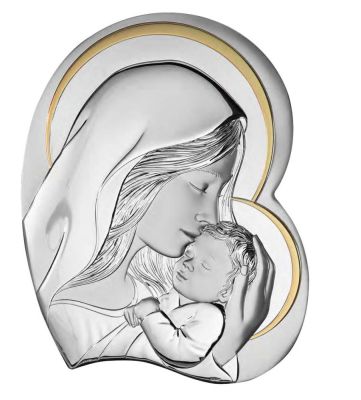 Atelier Madonna Con Bimbo Laminato Argento e Legno 16,5X20,5