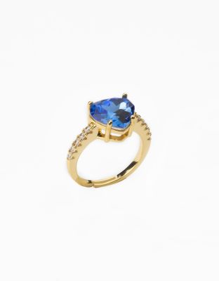Barbieri Anello Regolabile Metallo Dorato Cuore Zaffiro