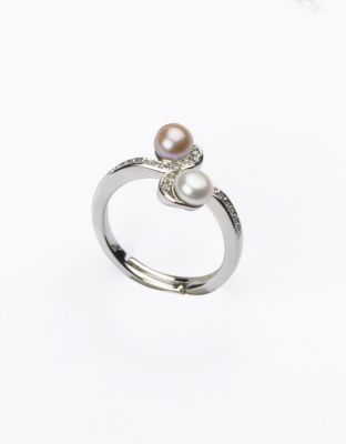 Barbieri Anello Metallo Rodiato Perle e Cristalli