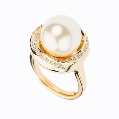 Barbieri Anello Metallo Dorato Perla e Zirconi