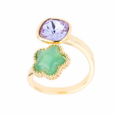 Barbieri Anello Metallo Dorato Fiore Verde