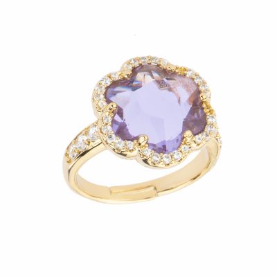 Barbieri Anello Metallo Dorato Cristallo Lilla