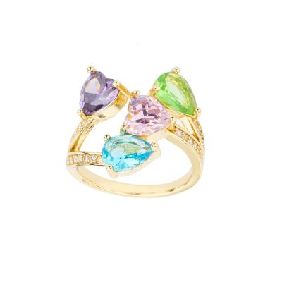 Barbieri Anello Metallo Dorato Cristalli Multicolor