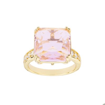 Barbieri Anello Metallo Dorato Cristallo Rosa