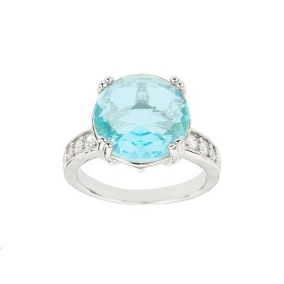 Barbieri Anello Metallo Rodiato Cristallo Acquamarina