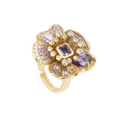 Barbieri Anello Metallo Dorato Cristalli Multicolor