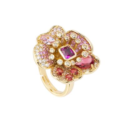 Barbieri Anello Metallo Dorato Cristalli Multicolor