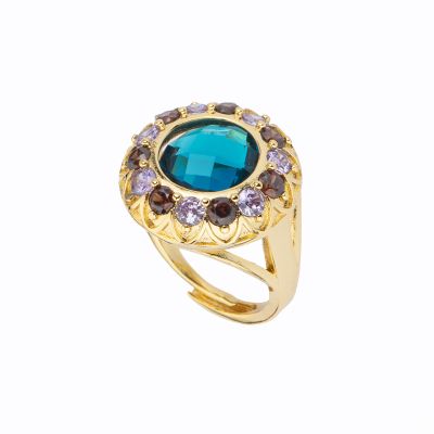 Barbieri Anello Metallo Dorato Cristallo Blu
