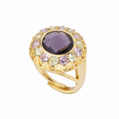 Barbieri Anello Metallo Dorato Cristallo Ametista
