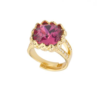 Barbieri Anello Metallo Dorato Cristallo Magenta