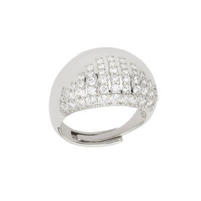 Barbieri Anello Metallo Rodiato Zirconi Bianchi