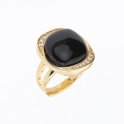 Barbieri Anello Metallo Dorato Cristallo Nero