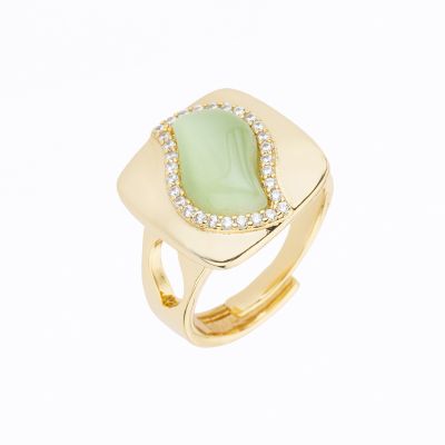 Barbieri Anello Metallo Dorato Foglia Verde