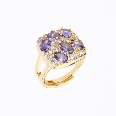 Barbieri Anello Metallo Dorato Lavanda e Tanzanite