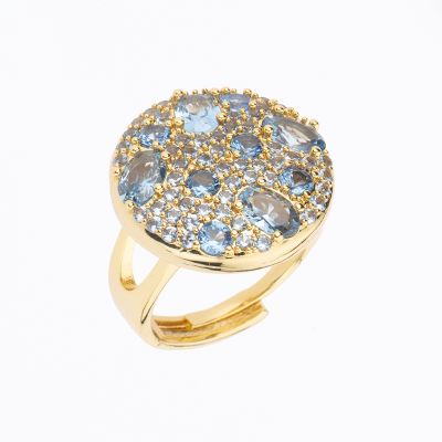Barbieri Anello Metallo Dorato Zaffiro e Acquamarina