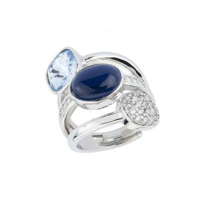 Barbieri Anello trilogy Metallo Rodiato Cristalli e Zirconi