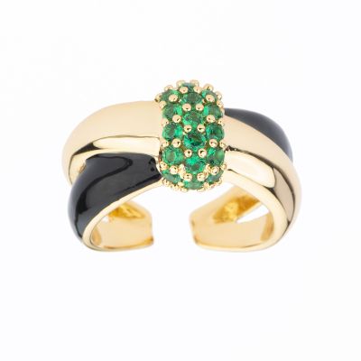 Barbieri Anello Metallo Dorato e Smalto con Zirconi