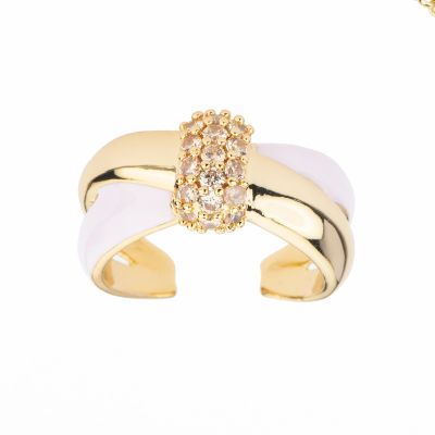 Barbieri Anello Metallo Dorato e Smalto con Zirconi