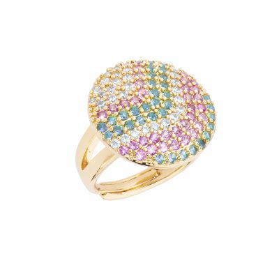 Barbieri Anello Metallo Dorato Zirconi Multicolor