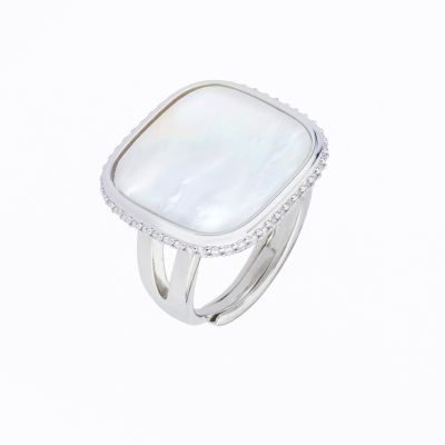 Barbieri Anello Metallo Rodiato Madreperla e Zirconi