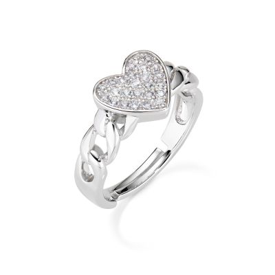 Amen Anello Regolabile Argento Rodiato Cuore Zirconato