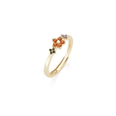Amen Anello Argento Gold Fiore Zirconi Multicolor