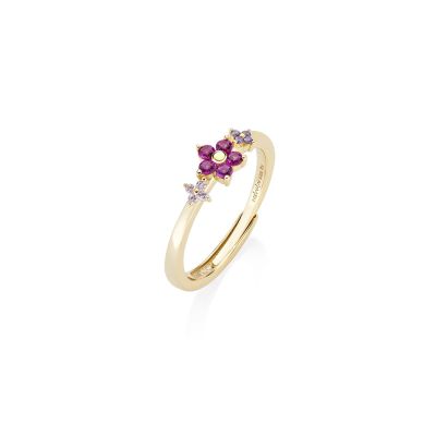 Amen Anello Argento Gold Fiore Zirconi Multicolor