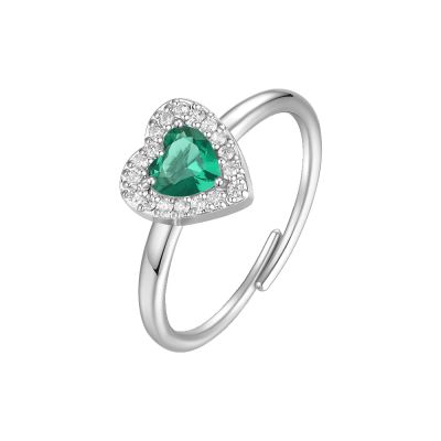 Luca Barra Anello Acciaio Cuore Verde e Zirconi
