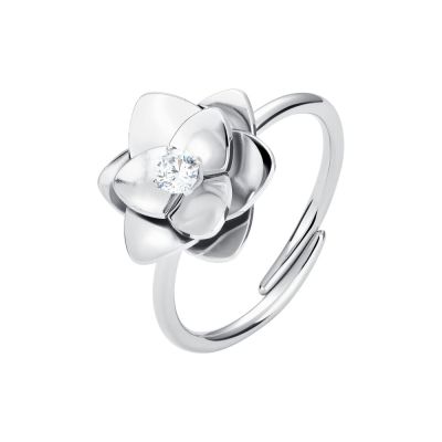 Luca Barra Anello Acciaio Fiore con Zircone Bianco