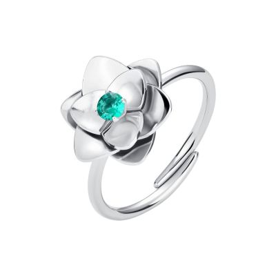 Luca Barra Anello Acciaio Fiore con Zircone Verde