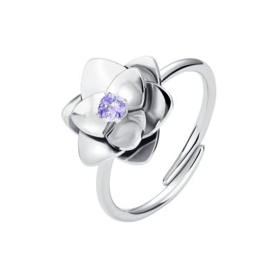 Luca Barra Anello Acciaio Fiore con Zircone Viola