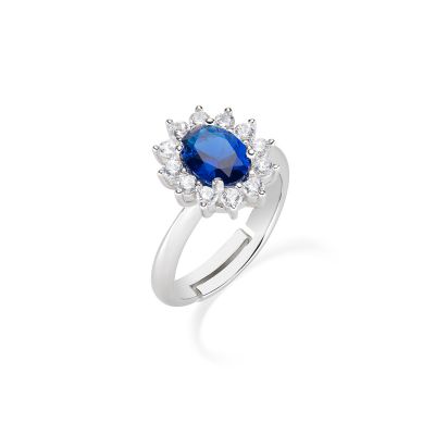 Amen Anello Regolabile Argento Royal Lady Blu-14-16