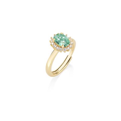 Amen Anello Argento Gold Zircone Verde e Bianchi