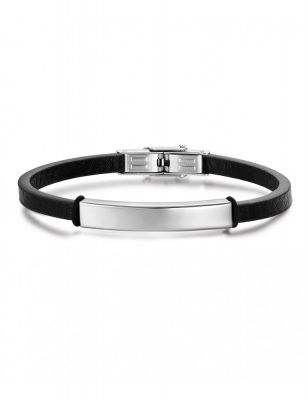 Luca Barra Bracciale Uomo Cuoio Nero e Acciaio