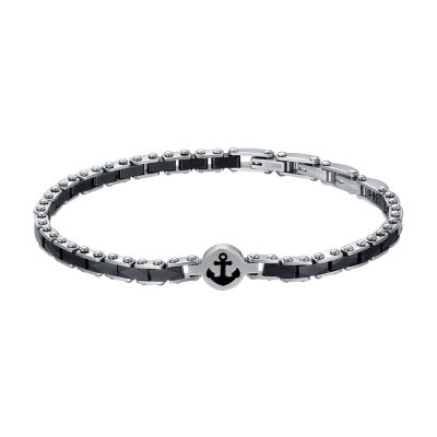 Luca Barra Bracciale Acciaio Ceramica Nera e Ancora