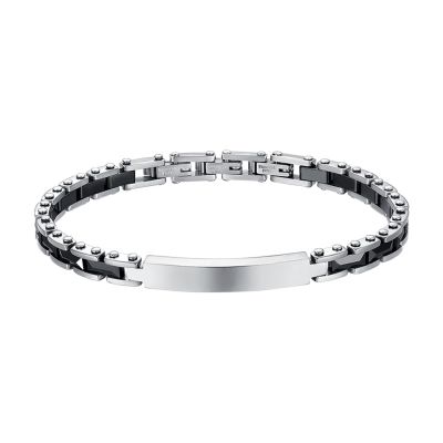 Luca Barra Bracciale Acciaio Piastra e Ceramica Nera