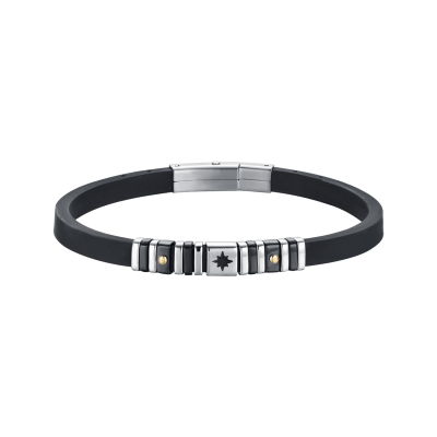 Luca Barra Bracciale Silicone Nero e Acciaio