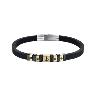 Luca Barra Bracciale Silicone Nero e Acciaio 