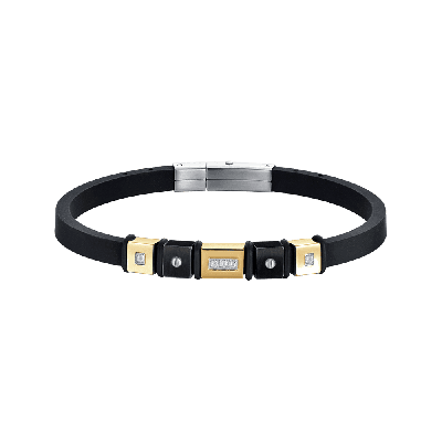 Luca Barra Bracciale Silicone Nero e Acciaio ip Nero e Gold