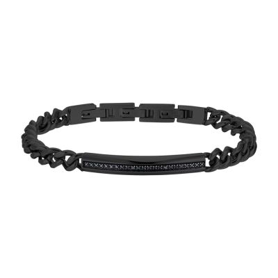 Luca Barra Bracciale Acciaio Ip Nero Piastra Zirconi Neri