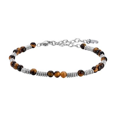 Luca Barra Bracciale Acciaio e Pietre Occhio di Tigre